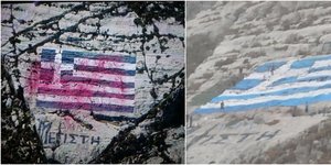 Η ελληνική σημαία στο Καστελλόριζο πριν και μετά τον βανδαλισμό της