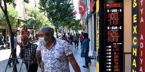 Πίνακες με την ισοτιμία της τουρκικής λίρας έναντι του ευρώ και του δολαρίου