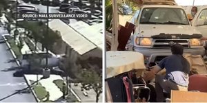 Η στιγμή που το SUV πέφτει στο εστιατόριο στην Καλιφόρνια 