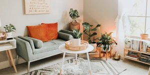 Σαλόνι σπιτιού με φυτά και φωτιστικό