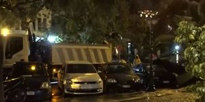 Συνεργείο μαζεύει δέντρο που έπεσε