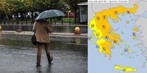 Καιρός ένας άνδρας με ομπρέλα στη βροχή