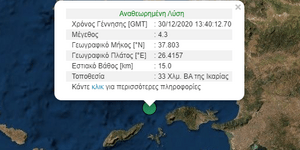 Σεισμός 4,3 Ρίχτερ ανοιχτά της Ικαρίας