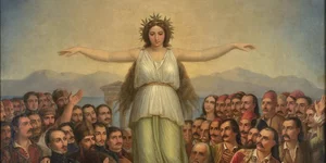 ΘΕOΔΩΡΟΣ ΒΡΥΖΑΚΗΣ (1814-1878) Η Ελλάς ευγνωμονούσα, 1858. Λάδι σε μουσαμά, 215x157 εκ. Εθνική Πινακοθήκη - Μουσείο Αλεξάνδρου Σούτσου
