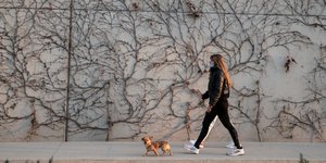 Γυναίκα περπατά με το σκυλί της