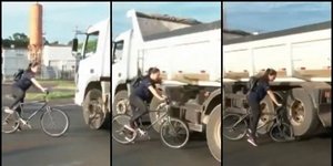 Ποδηλάτισσα γλίτωσε από το μηχανάκι -Οχι όμως και από το φορτηγό