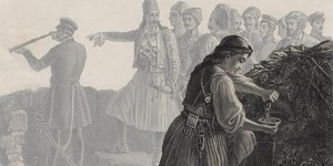 Σύνθεση βασισμένη στη λιθογραφία Το εν Πειραιεί στρατόπεδο του Καραϊσκάκη από το έργο του Θεόδωρου Βρυζάκη