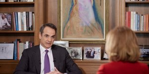 Ο Κυριάκος Μητσοτάκης δίνει συνέντευξη στη Μάρα Ζαχαρέα και στο κεντρικό δελτίο ειδήσεων του Star/ Φωτογραφία: ΓτΠ ΠΑΠΑΜΗΤΣΟΣ ΔΗΜΗΤΡΗΣ