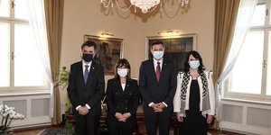Η Σακελλαροπούλου με τον σύντροφό της και το προεδρικό ζεύγος της Σλοβενίας