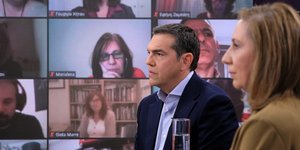 Αλέξης Τσίπρας και Μαριλίζα Ξενογιαννακοπούλου στην εκδήλωση του ΣΥΡΙΖΑ για τα εργασιακά