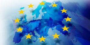 Αστέρια της ΕΕ  σε μπλε χάρτη