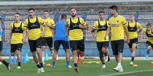 Στιγμιότυπο από τη χθεσινή προπόνηση των παικτών της ΑΕΚ