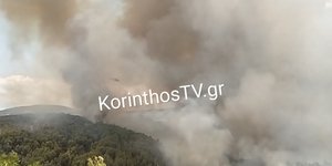Δύσκολη η δουλειά της Πυροσβεστικής στη φωτιά που ξέσπασε στην Κορινθία