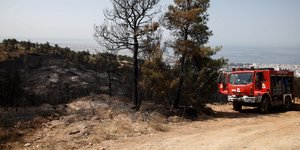 πυροσβεστικό στο Σέιχ Σου με καμένα δέντρα