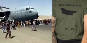 Τα προσβλητικά μπλουζάκια που γελοιοποιούν την πτώση Αφγανών από πολεμικό αεροπλάνο