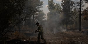 Πυροσβέστης σε δασική έκταση έξω από την Ιερουσαλήμ