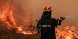 Πυροσβέστης στη μάχη με τις φλόγες στην Εύβοια