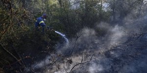 Πυροσβέστης στα καμένα στα Βίλια