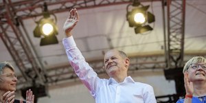 Ο Όλαφ Σολτς κατά τη διάρκεια της προεκλογικής του εκστρατείας