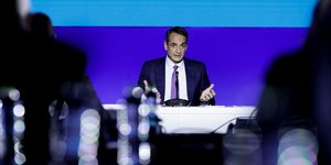 Ο Κυριάκος Μητσοτάκης στη συνέντευξη Τύπου της ΔΕΘ