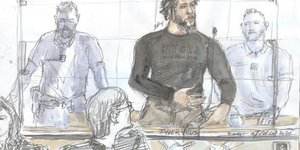 Σκίτσο από τη δίκη για τις τρομοκρατικές επιθέσεις στη Γαλλία