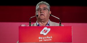 Ο Δημήτρης Κουτσούμπας κατά την ομιλία του στο 47ο Φεστιβάλ ΚΝΕ-«Οδηγητή»