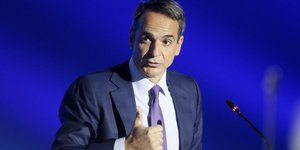 Ο Κυριάκος Μητσοτάκης στη συνέντευξη Τύπου της ΔΕΘ 2021