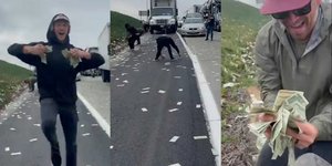 H στιγμή που οδηγοί μαζεύουν χαρτονομίσματα σε αυτοκινητόδρομο του Σαν Ντιέγκο