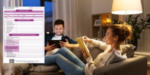 λογαριασμός ρεύματος / ένα ζευγάρι κάθεται στο καθιστικό του