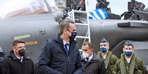 πρωθυπουργός Κυριάκος Μητσοτάκης κατά την παραλαβή των Rafale