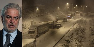 Ο Χρήστος Στυλιανίδης και φορτηγά εγκλωβισμένα στην Αττική Οδό