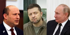 Ο Ισραηλινός πρωθυπουργός Ναφτάλι Μπένετ, ο Ουκρανός πρόεδρος Βολοντιμίρ Ζελένσκι και ο Ρώσος πρόεδρος Βλαντιμίρ Πούτιν