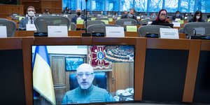 O υπουργός Άμυνας της Ουκρανίας, Oleksii Reznikov, στην κοινή συνεδρίαση των επιτροπών του Ευρωκοινοβουλίου