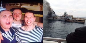 O Γέγκορ Σκρέμπετς με άλλα δύο μέλη του πληρώματος του Moskva