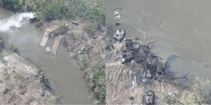 Κατεστραμμένα ρωσικά τανκς στις όχθες του ποταμού Ντονέτς στην Ουκρανία 