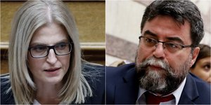 Η βουλευτής του ΣΥΡΙΖΑ Δώρα Αυγέρη και ο βουλευτής της ΝΔ Βασίλης Οικονόμου
