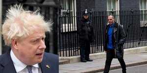 Ο Μπόρις Τζόνσον (αριστερά) -Δεξιά ο Γιάνης Βαρουφάκης με την αλησμόνητη εμφάνιση έξω από τη Ντάουνινγκ Στριτ το 2015