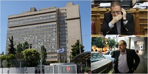 Το κτίριο της ΕΥΠ στην Κατεχάκη (αριστερά), ο Στέργιος Πιτσιόρλας (δεξιά επάνω) και ο Σπύρος Σαγιάς (δεξιά κάτω)