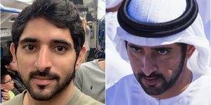 Αριστερά: Ο σεΐχης του Ντουμπάι Χαμντάν μπιν Μοχάμεντ αλ Μακτούμ στο μετρό, δεξιά σε δημόσια επίσημη εμφάνιση