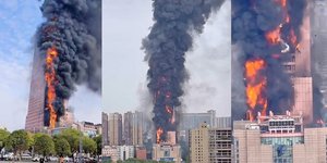 Η φωτιά στον ουρανοξύστη στην πόλη Τσανγκσά της Κίνας/ Φωτογραφία: Twitter