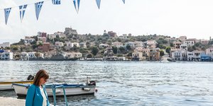 Η Κατερίνα Σακελλαροπούλου στο Καστελόριζο/ Φωτογραφία: EUROKINISSI