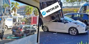 Φορτηγό καταπλάκωσε παρκαρισμένο ΙΧ στο Νέο Φάληρο
