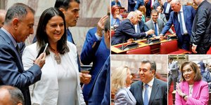 Χαμόγελα και «πηγαδάκια» στη συνεδρίαση της Κοινοβουλευτικής Ομάδας της ΝΔ