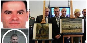Ο ναρκέμπορας Ραφαέλε Ιμπεριάλε (αριστερά) και οι κλεμμένοι πίνακες του Βαν Γκονγκ (δεξιά).