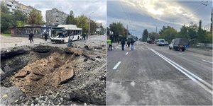 Ο δρόμος στο Ντνίπρο της Ουκρανίας μετά την επίθεση και μετά την ανοικοδόμησή του 