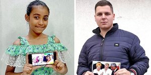 Η Sadia Sultana Oishee και ο Adnan Mevic, κρατώντας φωτογραφίες τους με αξιωματούχους κατά τη γέννησή τους