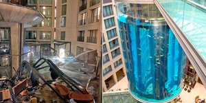 Το ενυδρείο στη Γερμανία πριν και μετά την έκρηξη/ Twitter