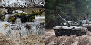 Γερμανικής κατασκευής τανκς Leopard 2 και ρωσικά T-72