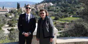 Στην Αρχαία Αγορά ο Άντονι Μπλίνκεν και η Λίνα Μενδώνη/ Φωτογραφία: POOL/ΓΙΩΡΓΟΣ ΒΙΤΣΑΡΑΣ/EUROKINISSI