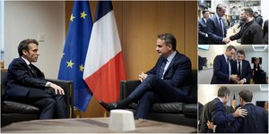 Κυριάκος Μητσοτάκης με Εμανουέλ Μακρόν και Βολοντιμίρ Ζελένσκι στην άτυπη Σύνοδο Κορυφής